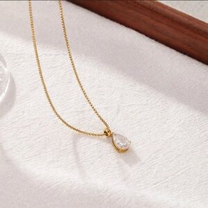 Gold Teardrop Zircon Pendant Necklace | Ion Plated Stainless Steel
